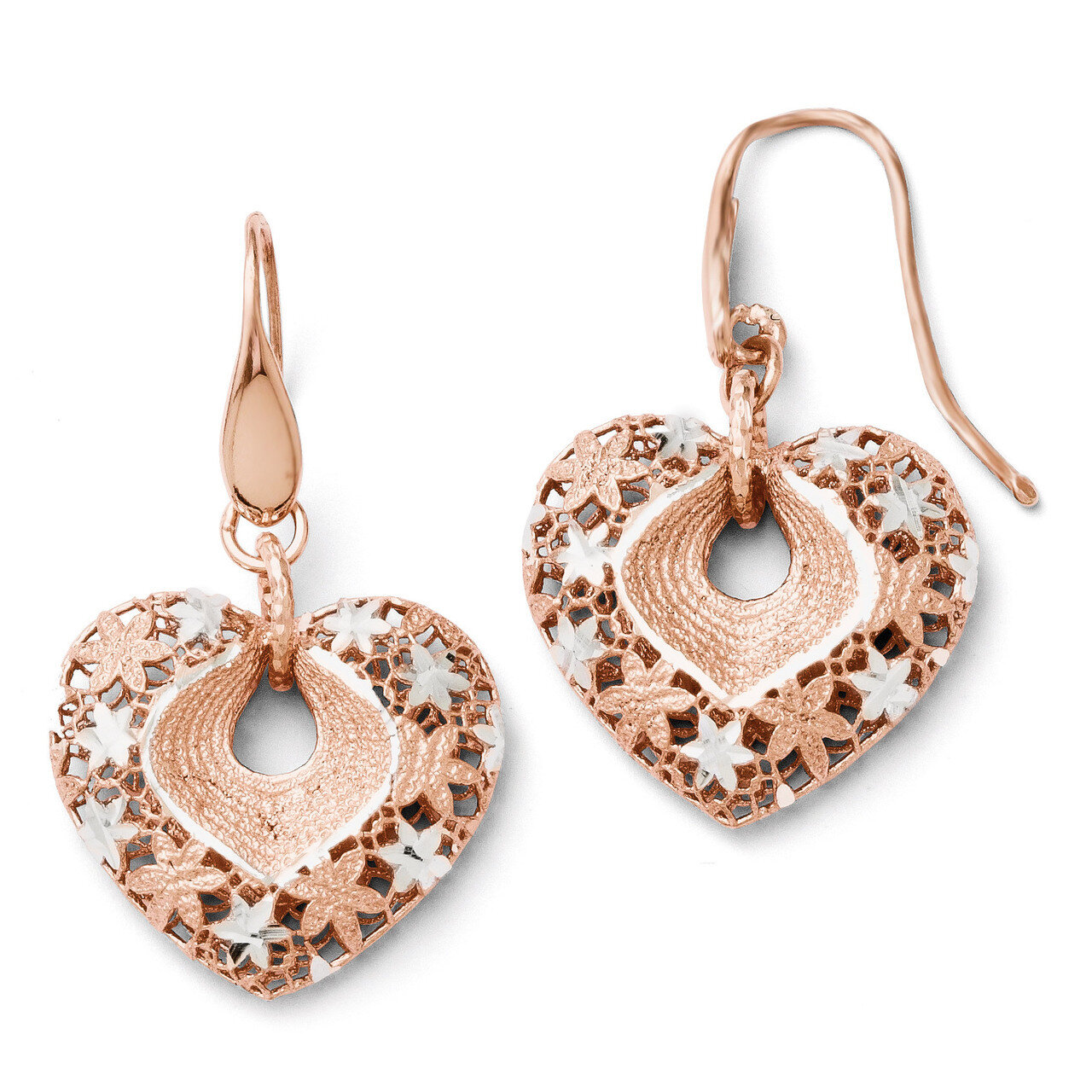 Leslie&#39;s Rose-tone 24k Flash Plated Diamond-cut Heart Earrings - Sterling Silver HB-QLE182, MPN: QL…