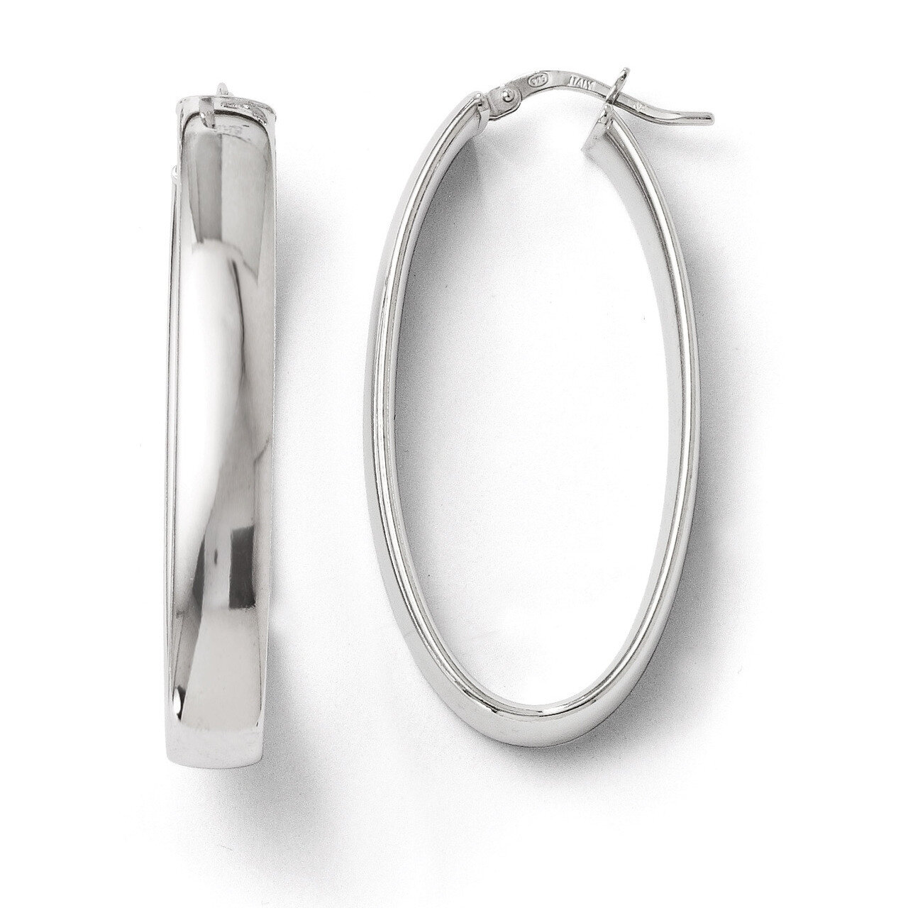 Polished Oval Hinged Hoop Earrings - Sterling Silver HB-QLE266