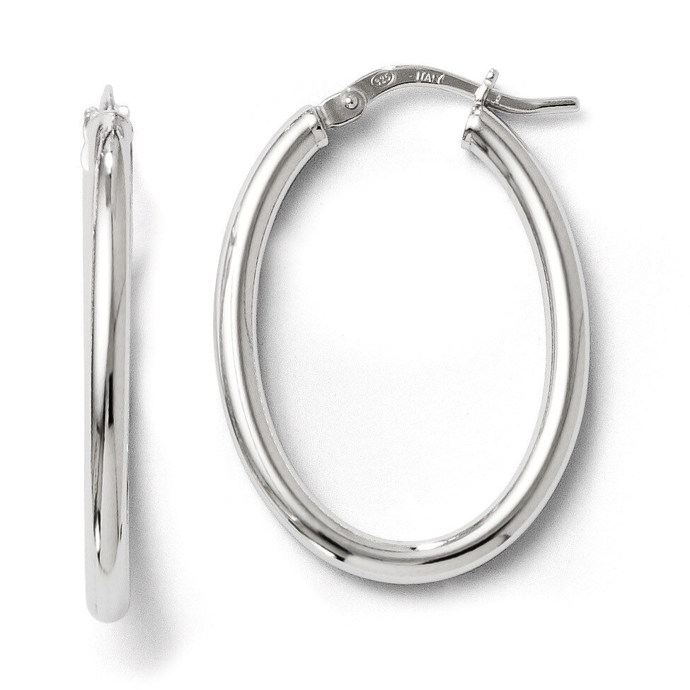Polished Oval Hinged Hoop Earrings - Sterling Silver HB-QLE283