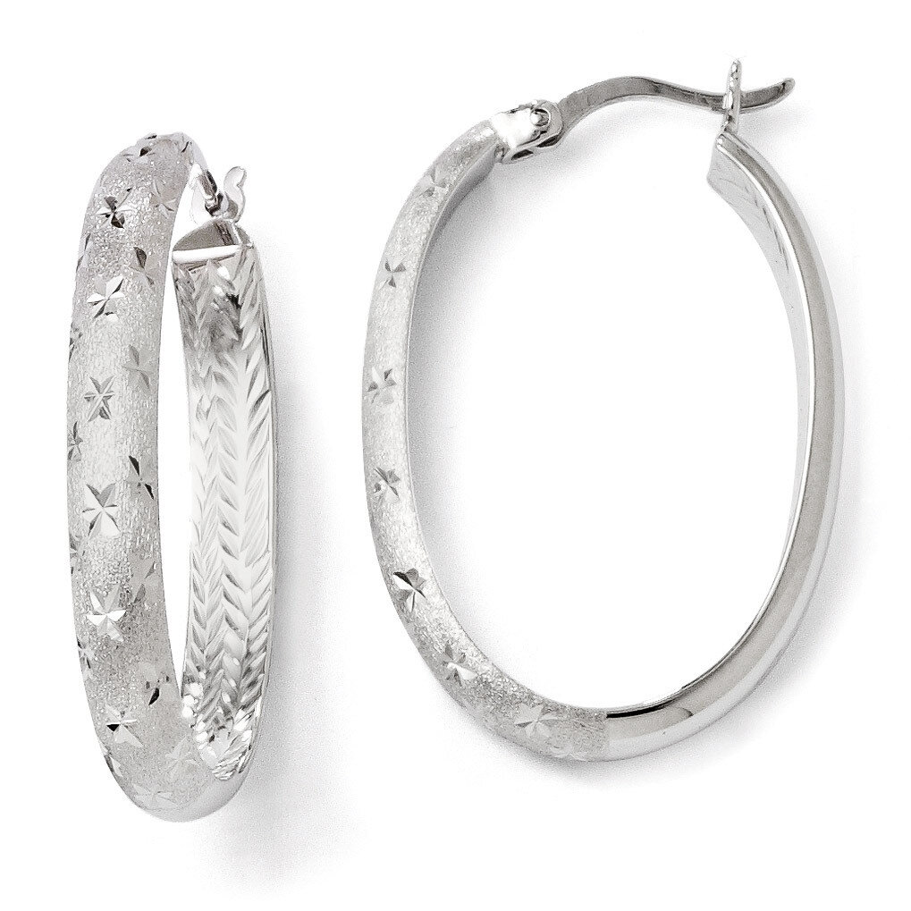 Rhodium In/Out Diamond-cut Oval Earrings - Sterling Silver HB-QLE291