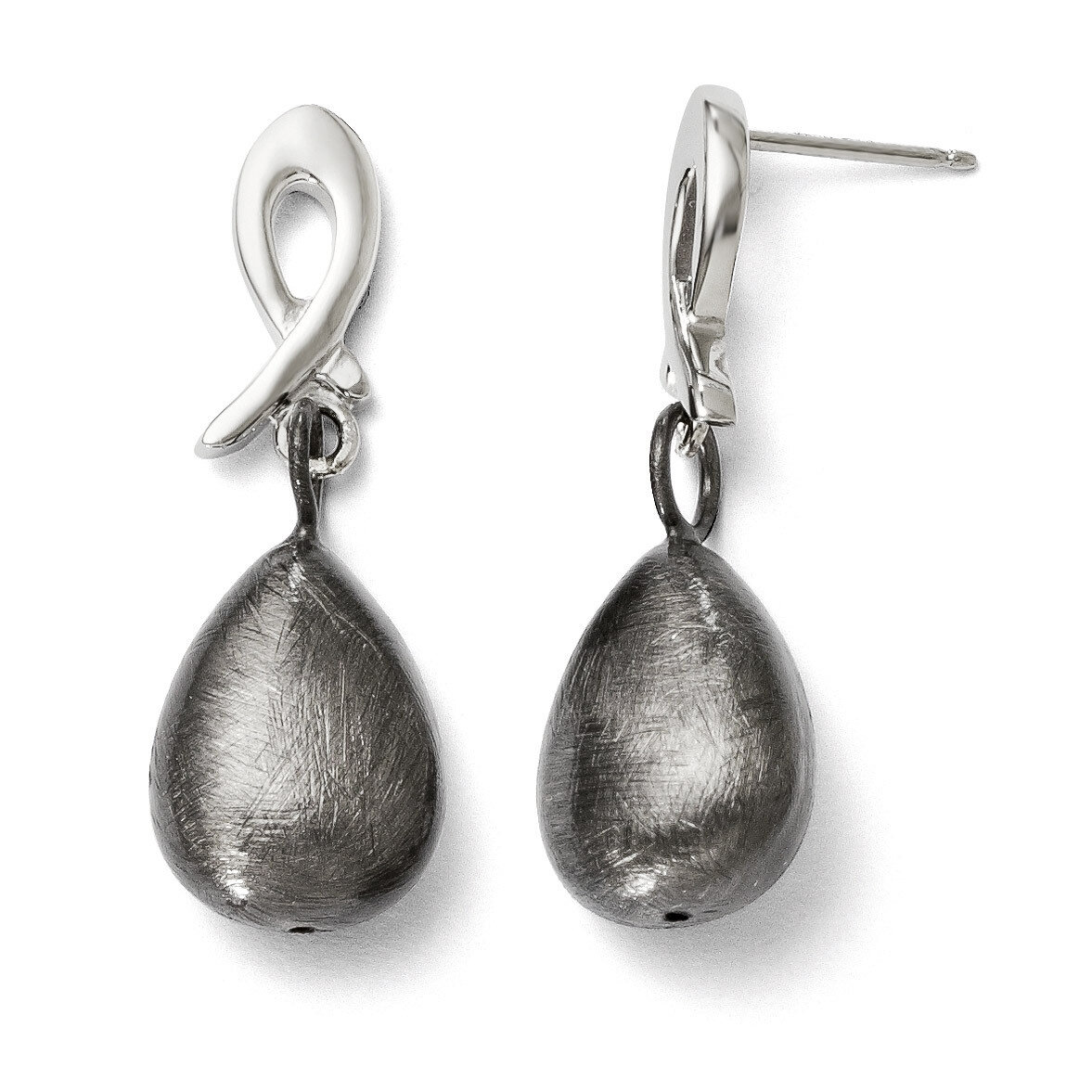 Leslie&#39;s Rhodium-plated Polished and Scratch Finish Post Earrings - Sterling Silver HB-QLE334, MPN:…