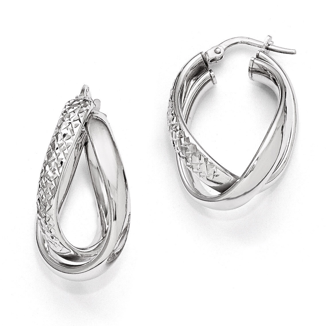 Polished and Textured Fancy Hoop Earrings - Sterling Silver HB-QLE435