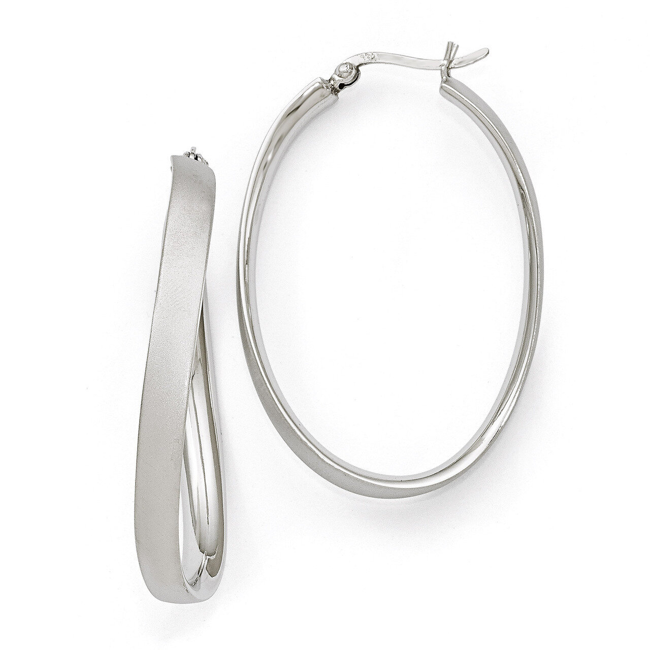 Leslie&#39;s Rhodium-plated Satin Oval Hoop Earrings - Sterling Silver HB-QLE489, MPN: QLE489, 88677496…