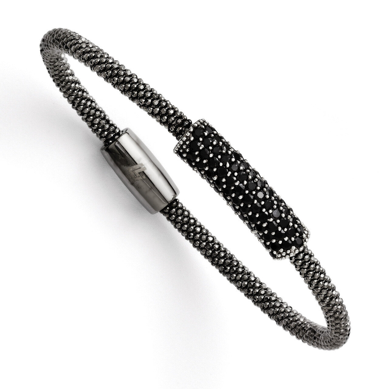Rhodium Plated Black Synthetic Diamond with Magnetic Clasp Bracelet 7.5 Inch - Sterling Silver HB-QLF112-7.5