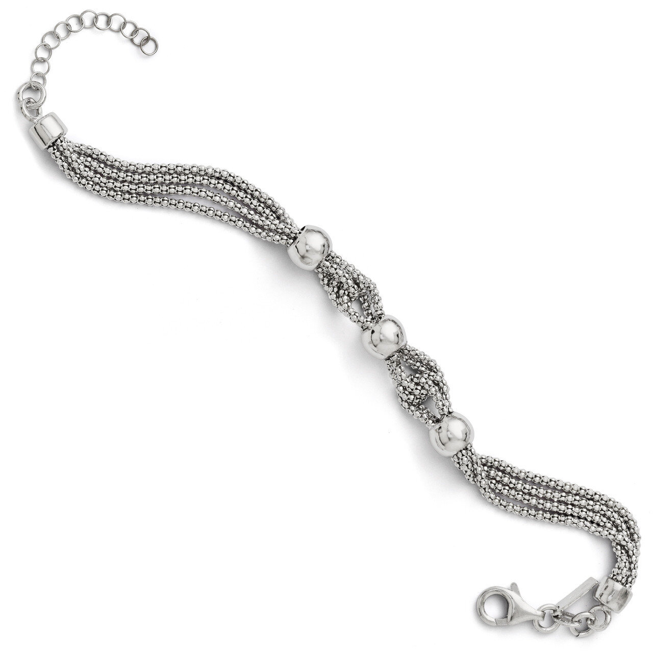 Leslie&#39;s Polished 4 Strand Beaded Bracelet with 1 Inch Extension 7.5 Inch - Sterling Silver HB-QLF1…
