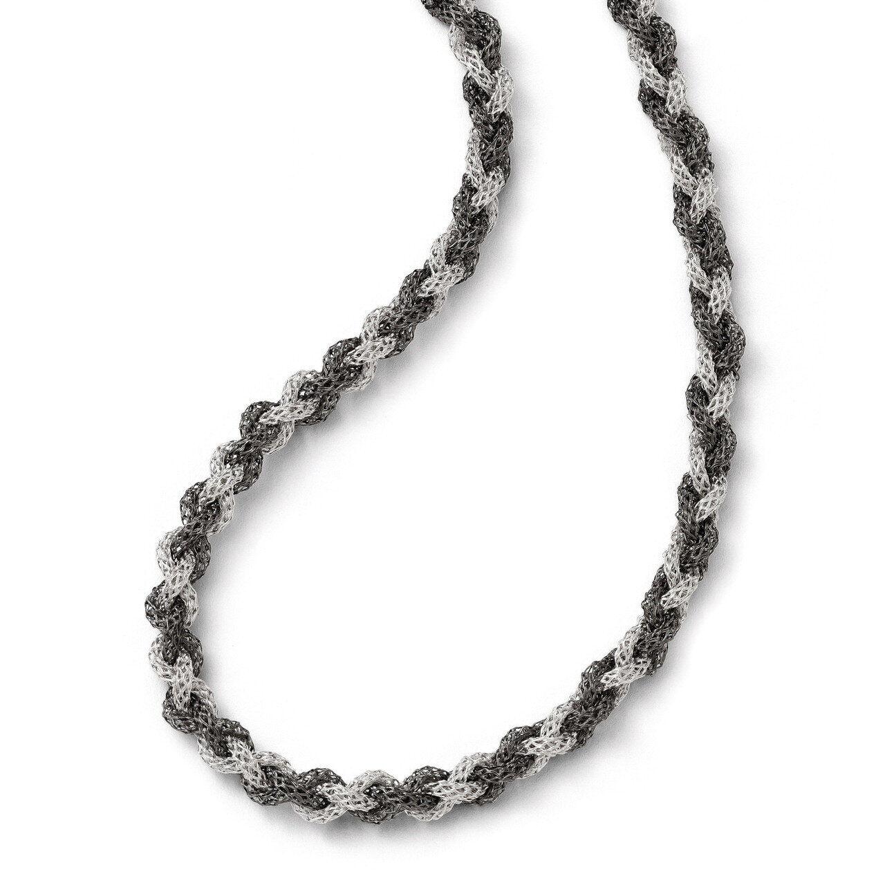 Leslie&#39;s Rhodium Twisted Mesh Necklace with 2 Inch Extension - Sterling Silver HB-QLF193-16, MPN: Q…
