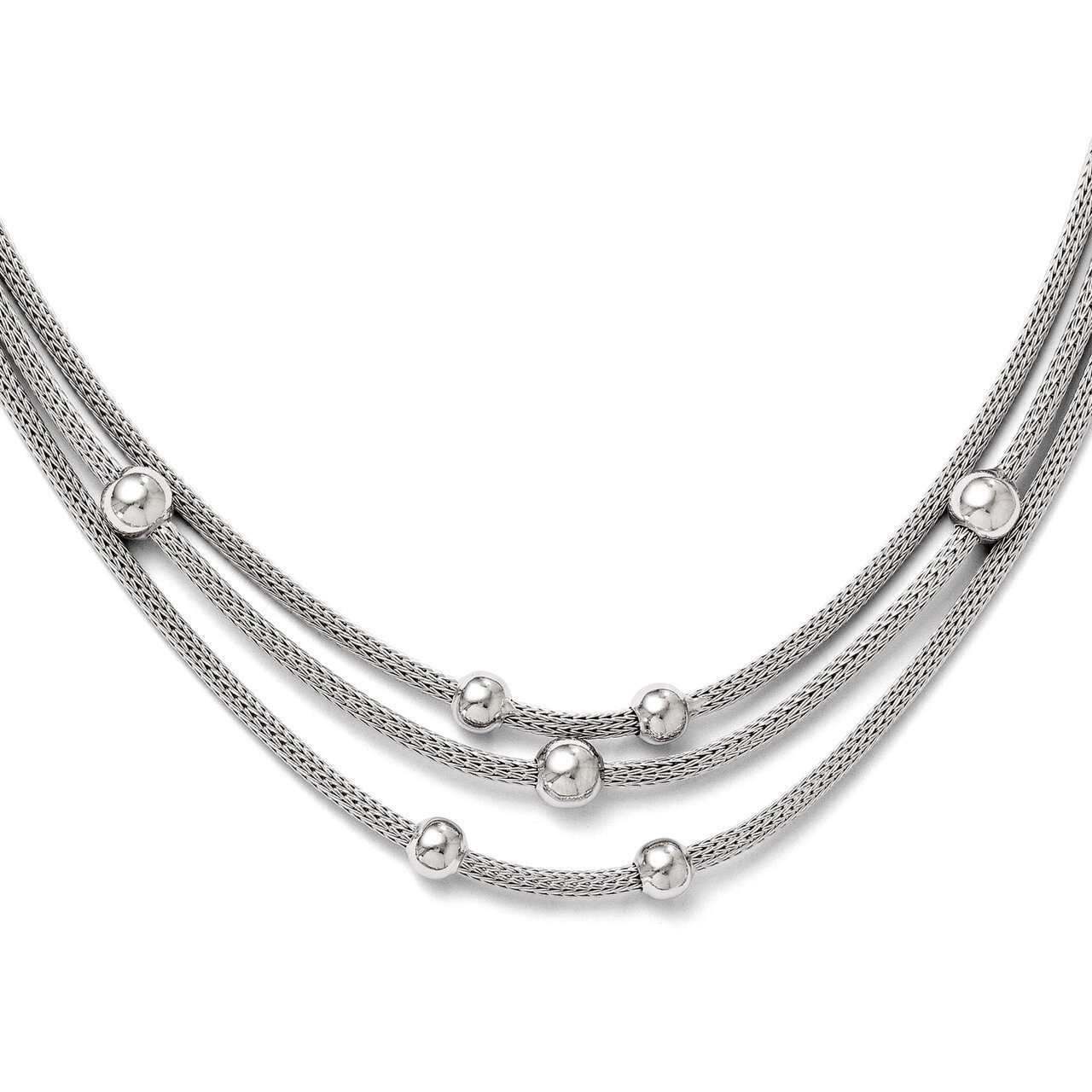 Leslie&#39;s Polished Beaded Mesh Necklace - Sterling Silver HB-QLF257-18.5, MPN: QLF257-18.5, 88677457…