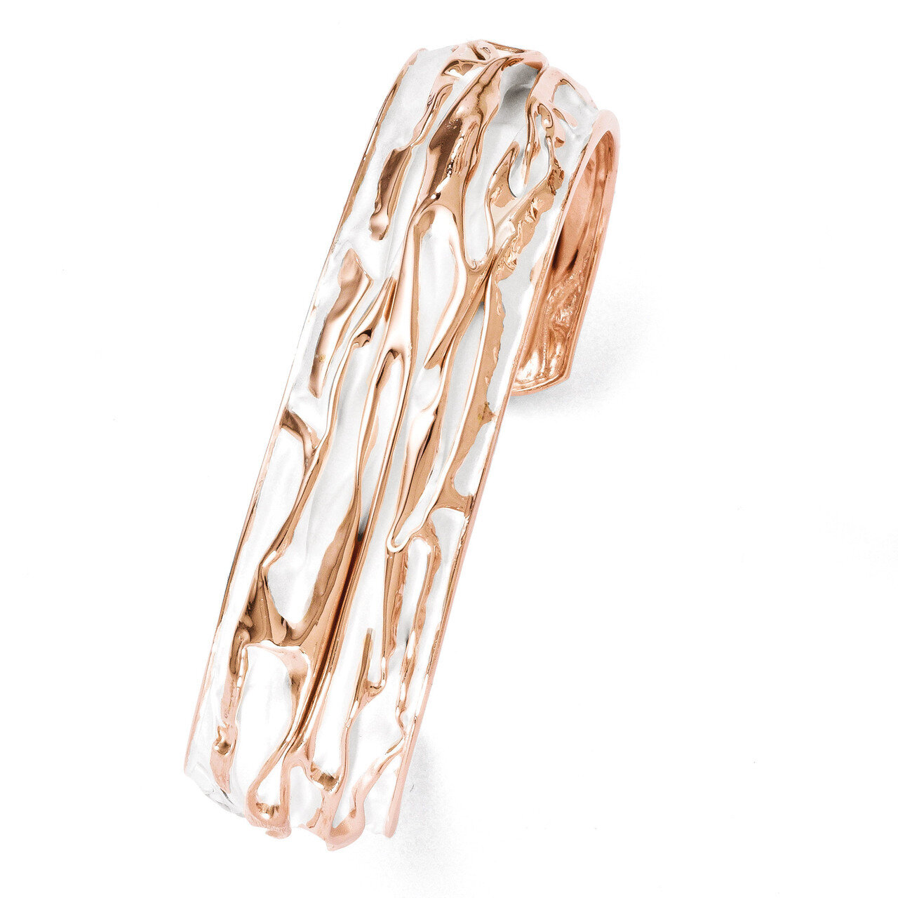 Rose Gold-plated Small Domed Scrunch Bangle - Sterling Silver HB-QLF298