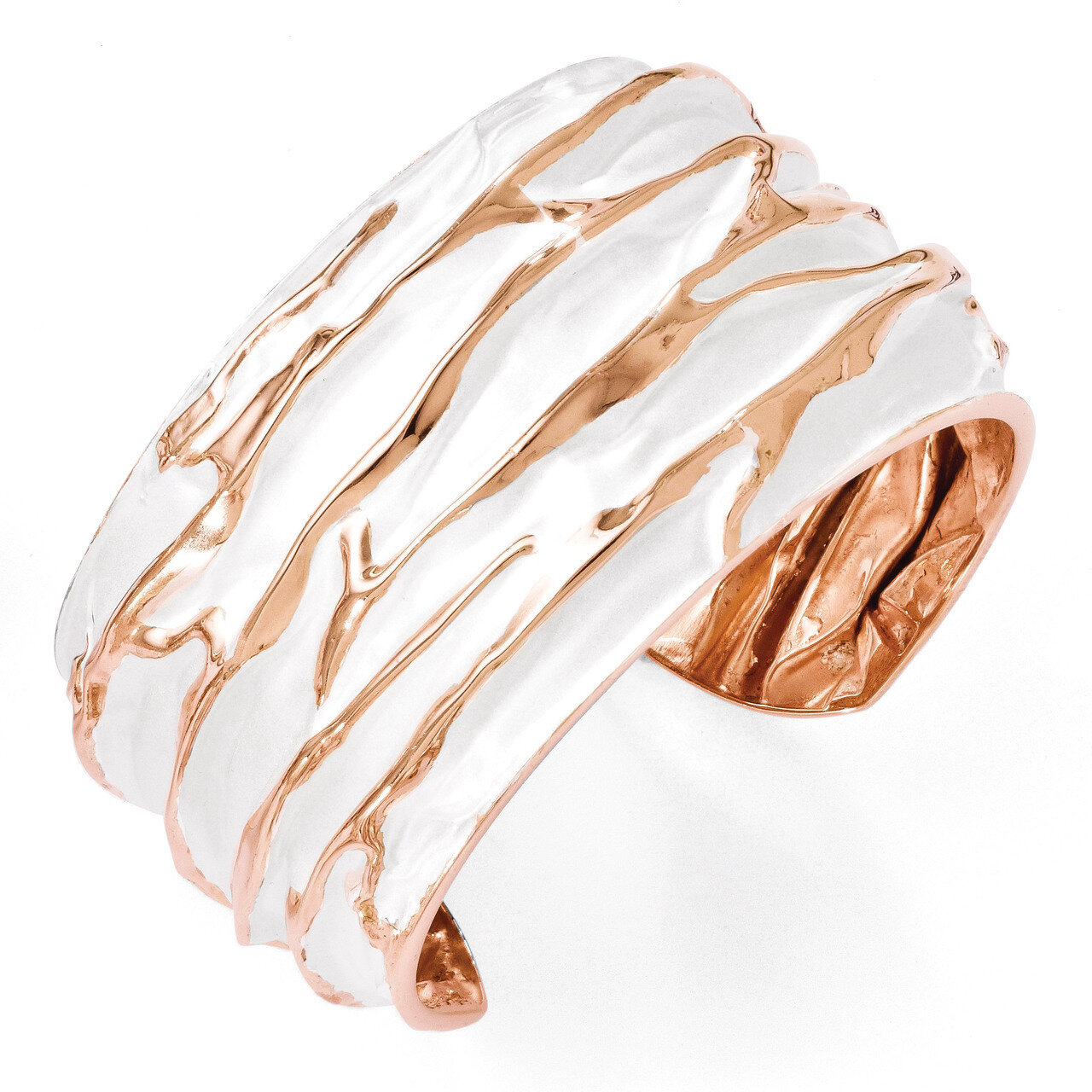 Rose Gold-plated Large Domed Scrunch Bangle - Sterling Silver HB-QLF299