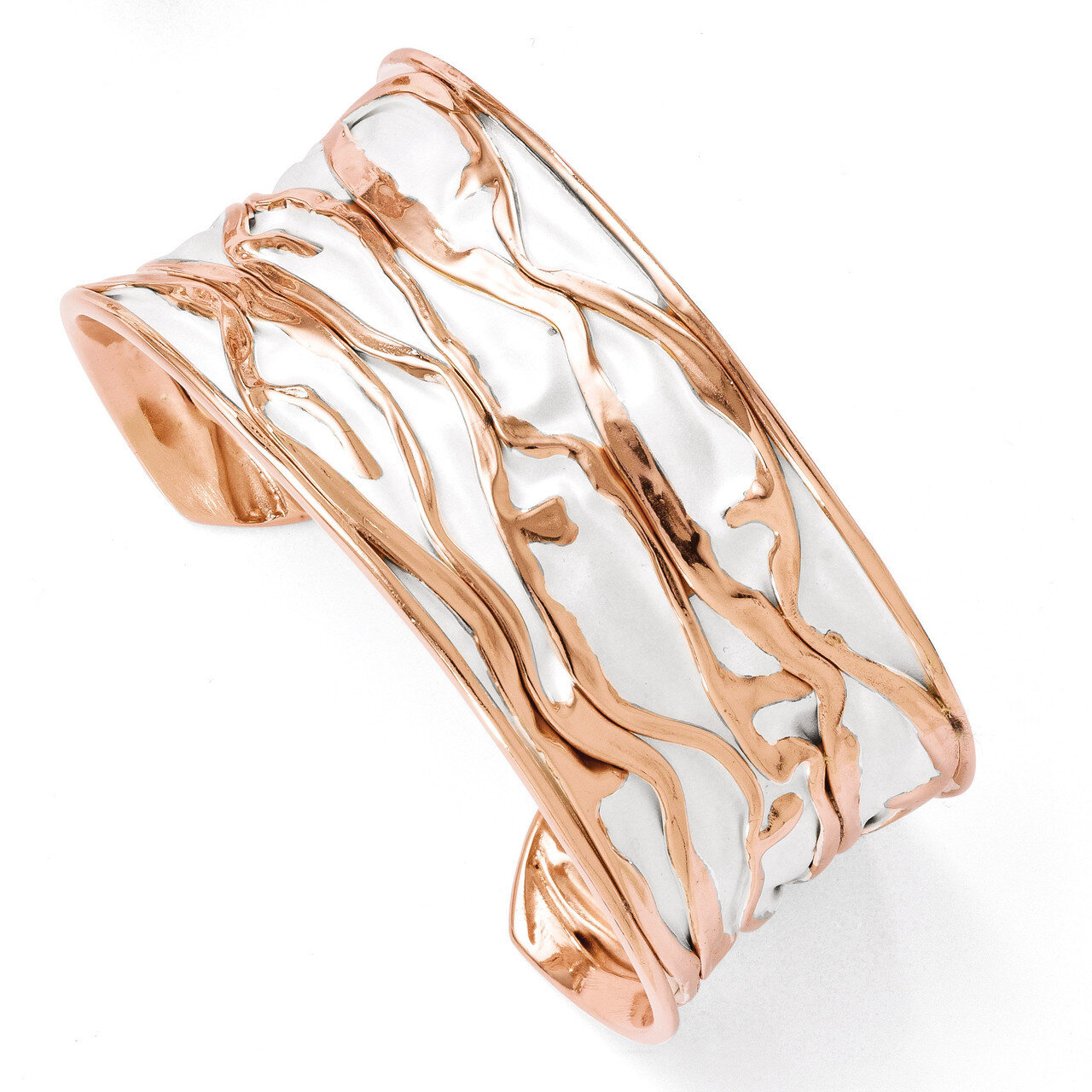 Rose Gold-plated Large Concave Scrunch Bangle - Sterling Silver HB-QLF300