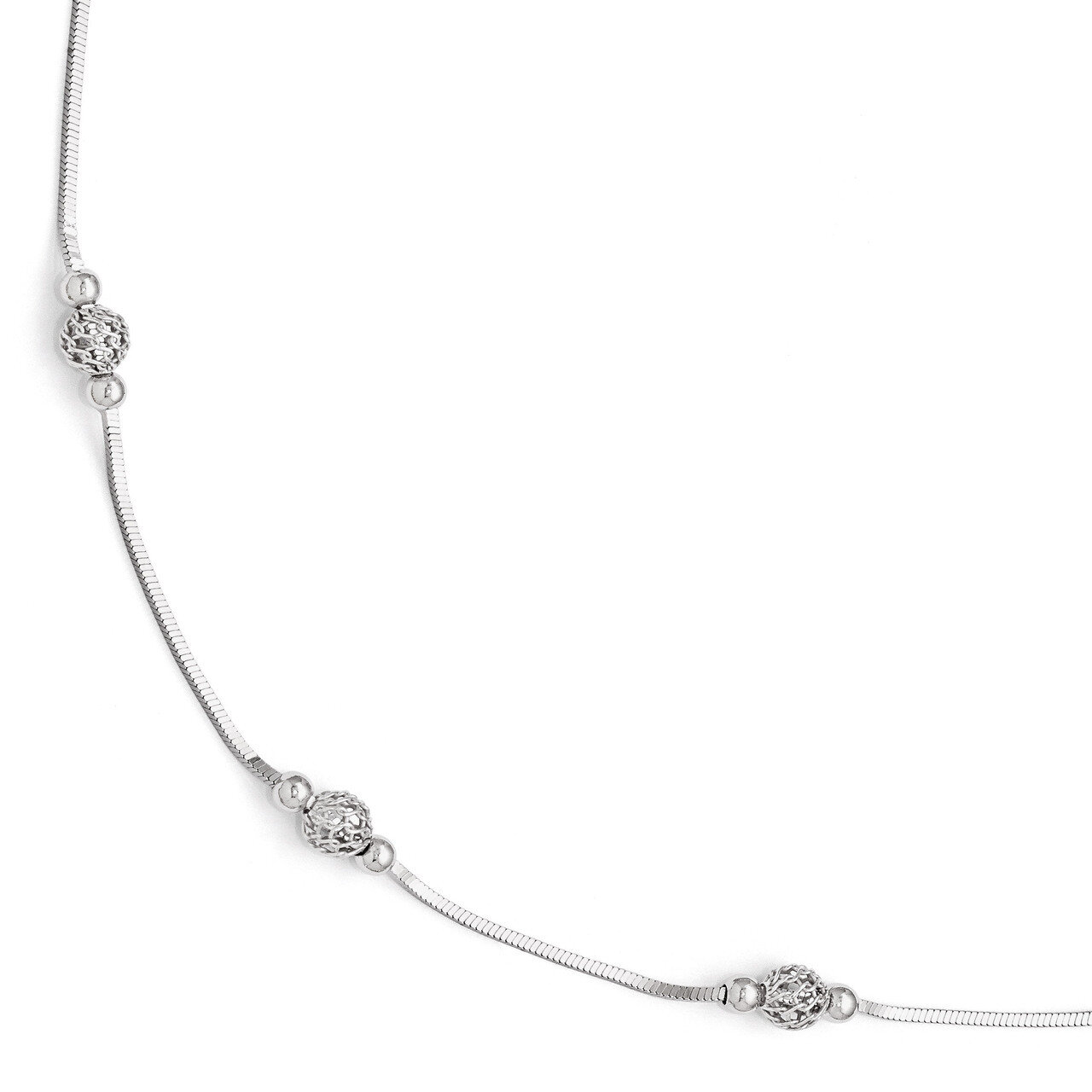Polished & Textured Beaded Anklet with 1 Inch Extension - Sterling Silver HB-QLF336-9
