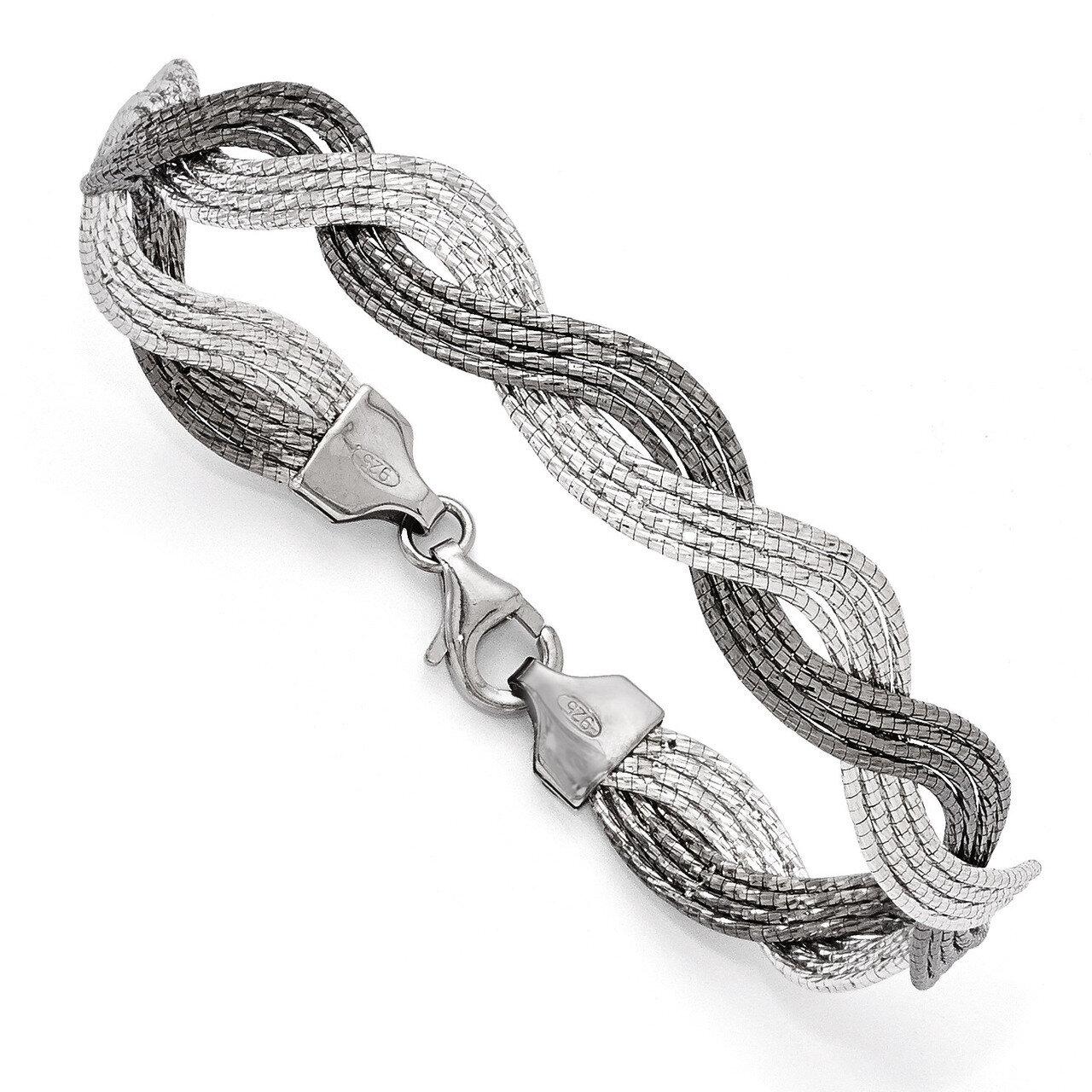 Rhodium-plated Diamond-cut Bracelet 7 Inch - Sterling Silver HB-QLF404-7