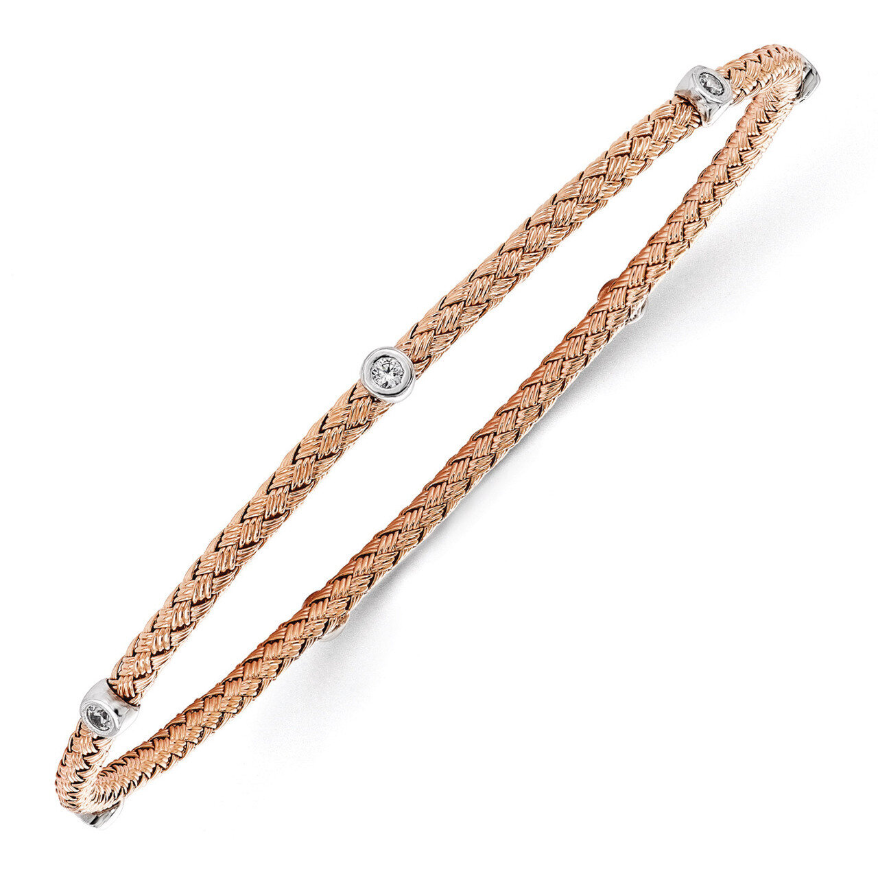 Rose Gold-plated Synthetic Diamond Polished Textured Bangle - Sterling Silver HB-QLF491