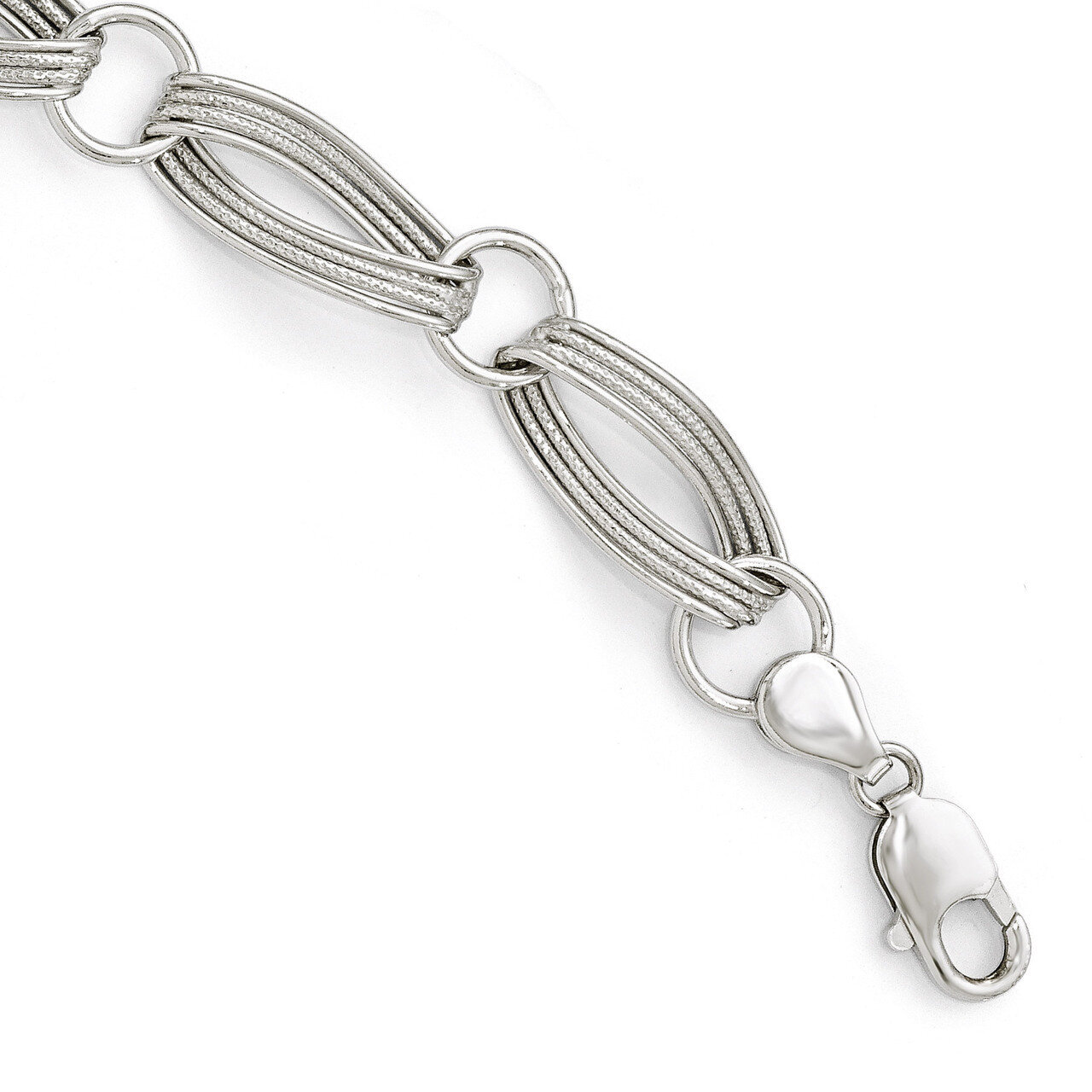 Polished and Textured Link Bracelet 8.5 Inch - Sterling Silver HB-QLF503-8.5