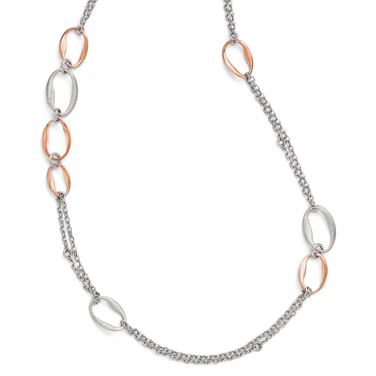 Leslie&#39;s Rose-plated Scratch-finish 2-Chain Necklace 31.5 Inch - Sterling Silver HB-QLF517-31.5, MP…