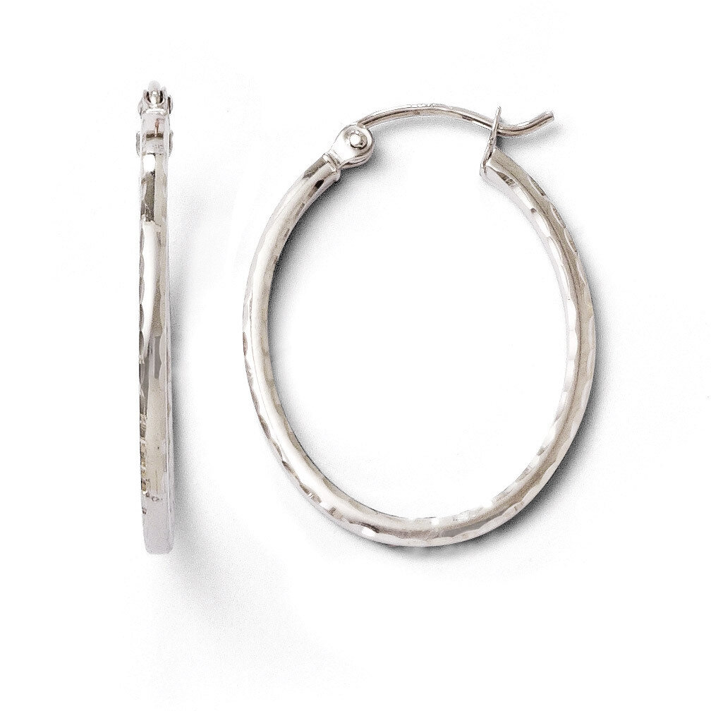 Diamond-cut Hinged Hoop Earrings - 10k White Gold HB-TB22