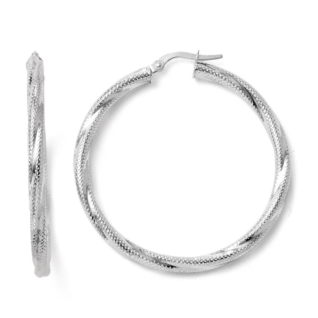 Twisted Hinged Hoop Earrings - 10k White Gold HB-TC25