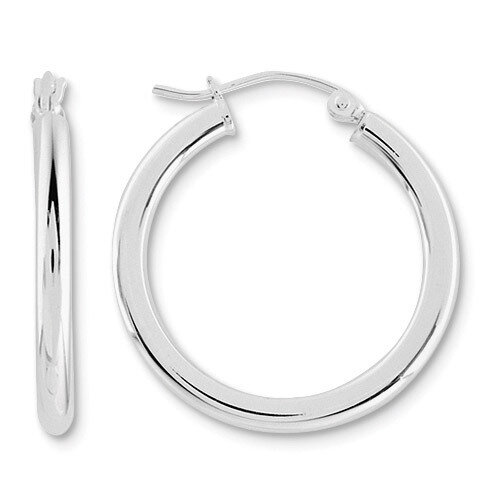 3mm Round Hoop Earrings - Sterling Silver Rhodium-plated QE809