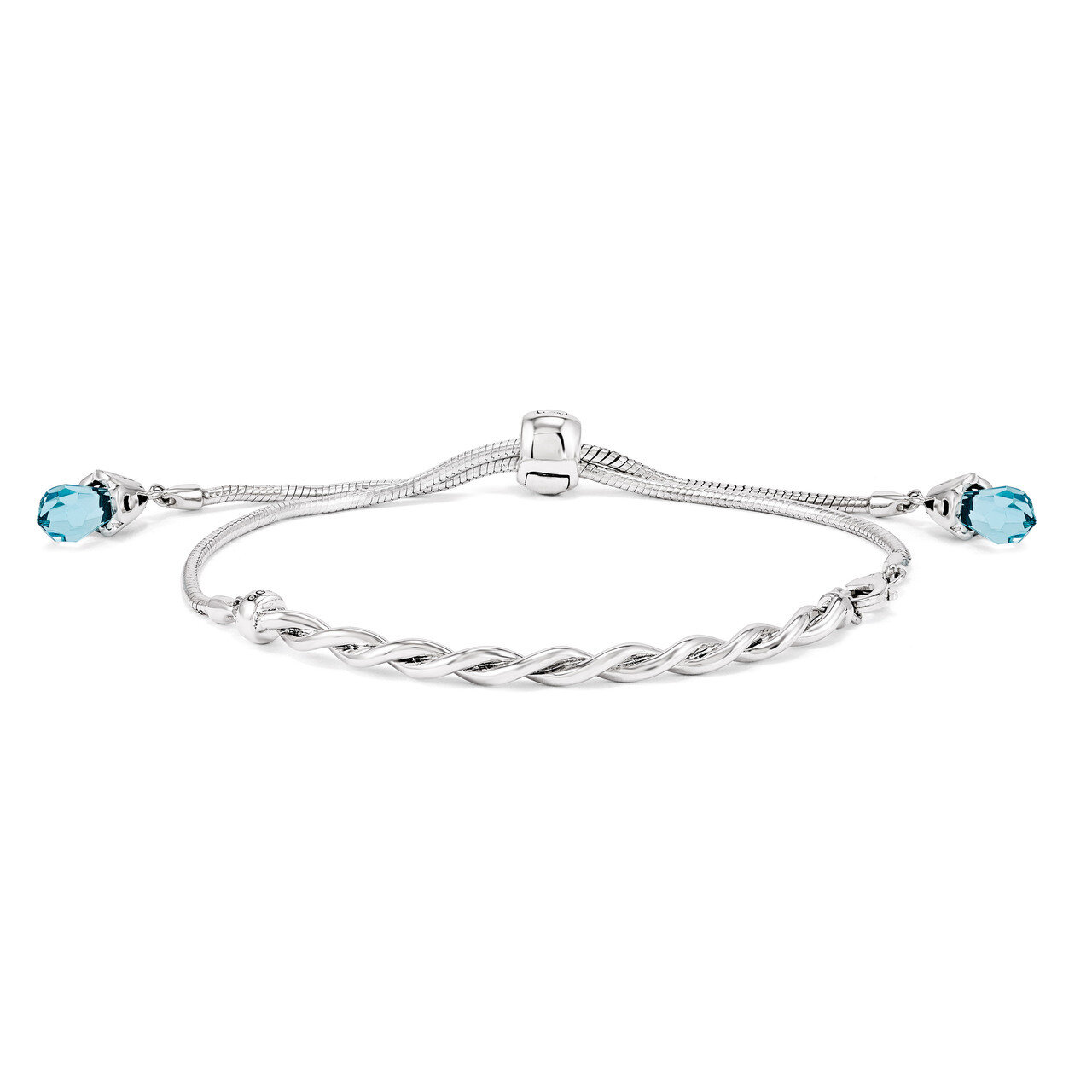 Blue Swarovski Elements Adjustable Bead Bracelet - Sterling Silver QG3499, MPN: QG3499, 886774614144