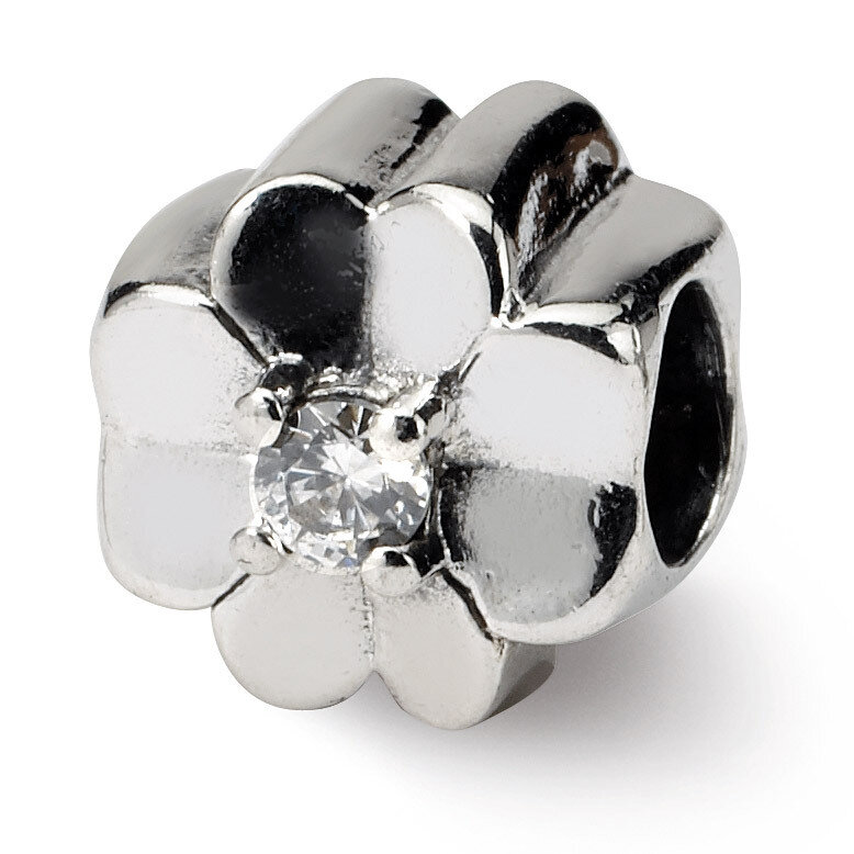 Synthetic Diamond Clover Bead - Sterling Silver QRS1094