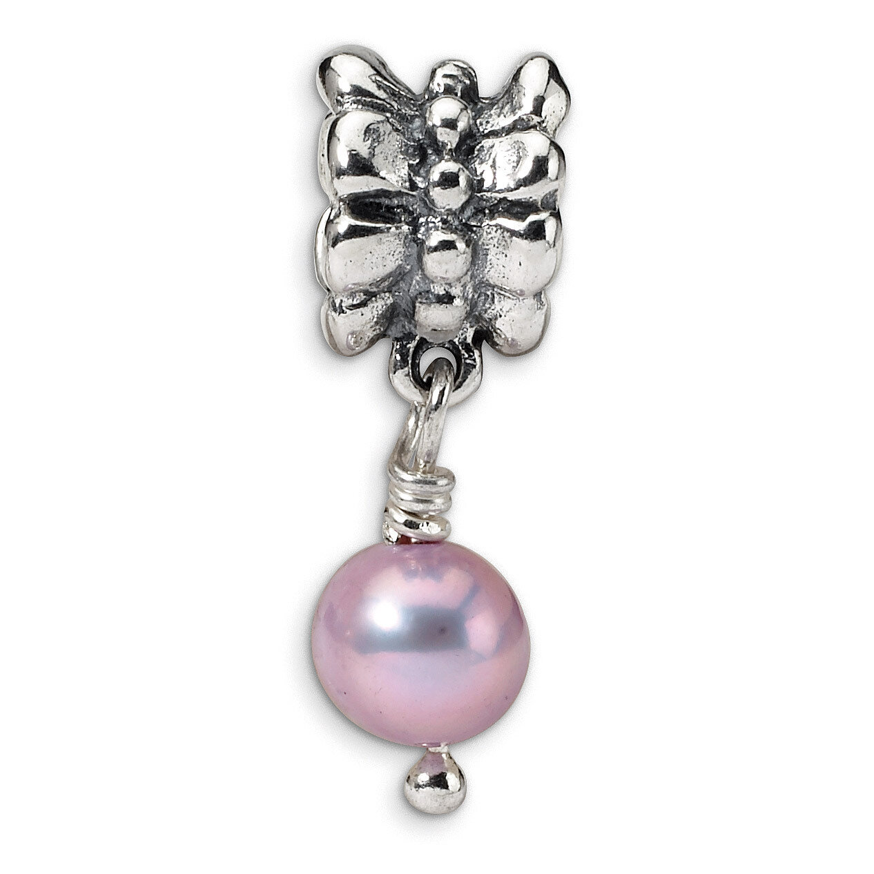 Lavender Fresh Water. Cultured Pearl Dangle Bead - Sterling Silver QRS1103