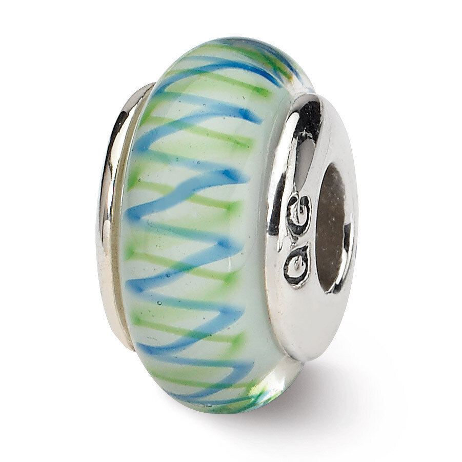 Green Blue Hand-blown Glass Bead - Sterling Silver QRS1113