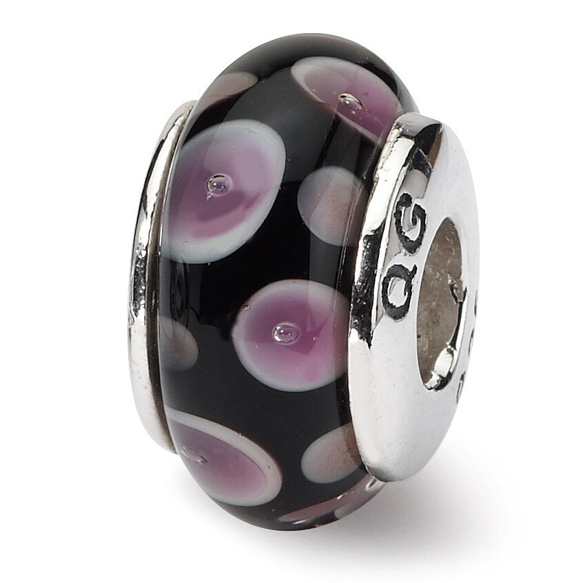 Purple Black Hand-blown Glass Bead - Sterling Silver QRS1120, MPN: QRS1120, 191101641534