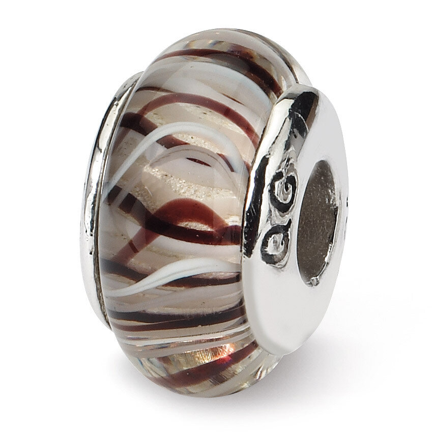 Brown White Hand-blown Glass Bead - Sterling Silver QRS1121