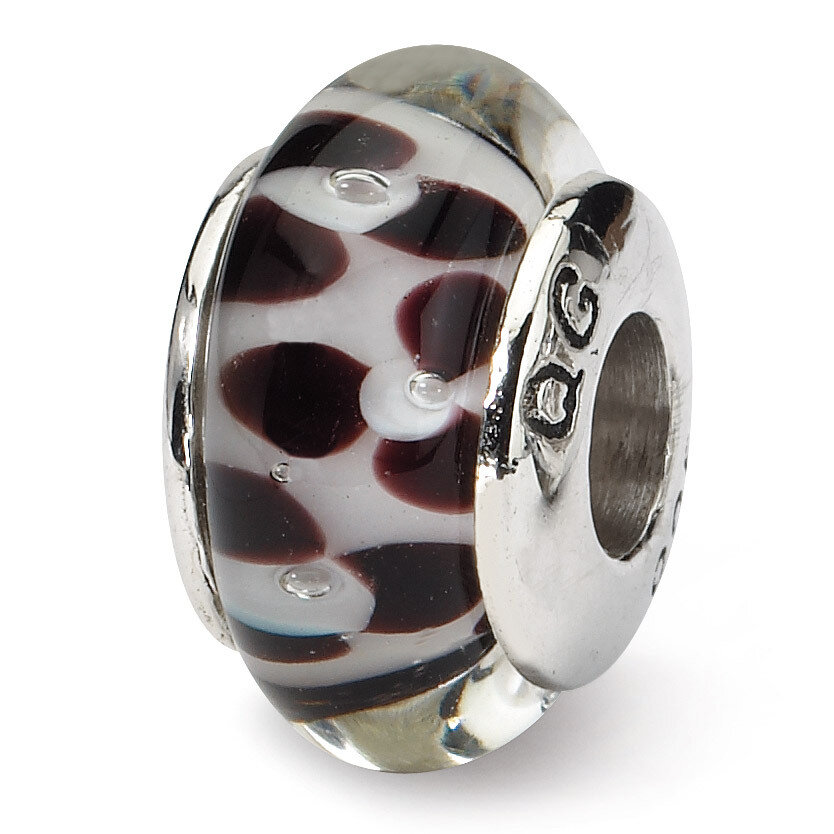 Brown Floral Hand-blown Glass Bead - Sterling Silver QRS1123