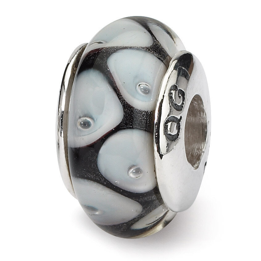 Black Grey Hand-blown Glass Bead - Sterling Silver QRS1125