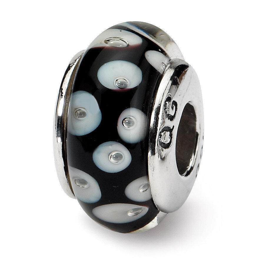 Black White Hand-blown Glass Bead - Sterling Silver QRS1126