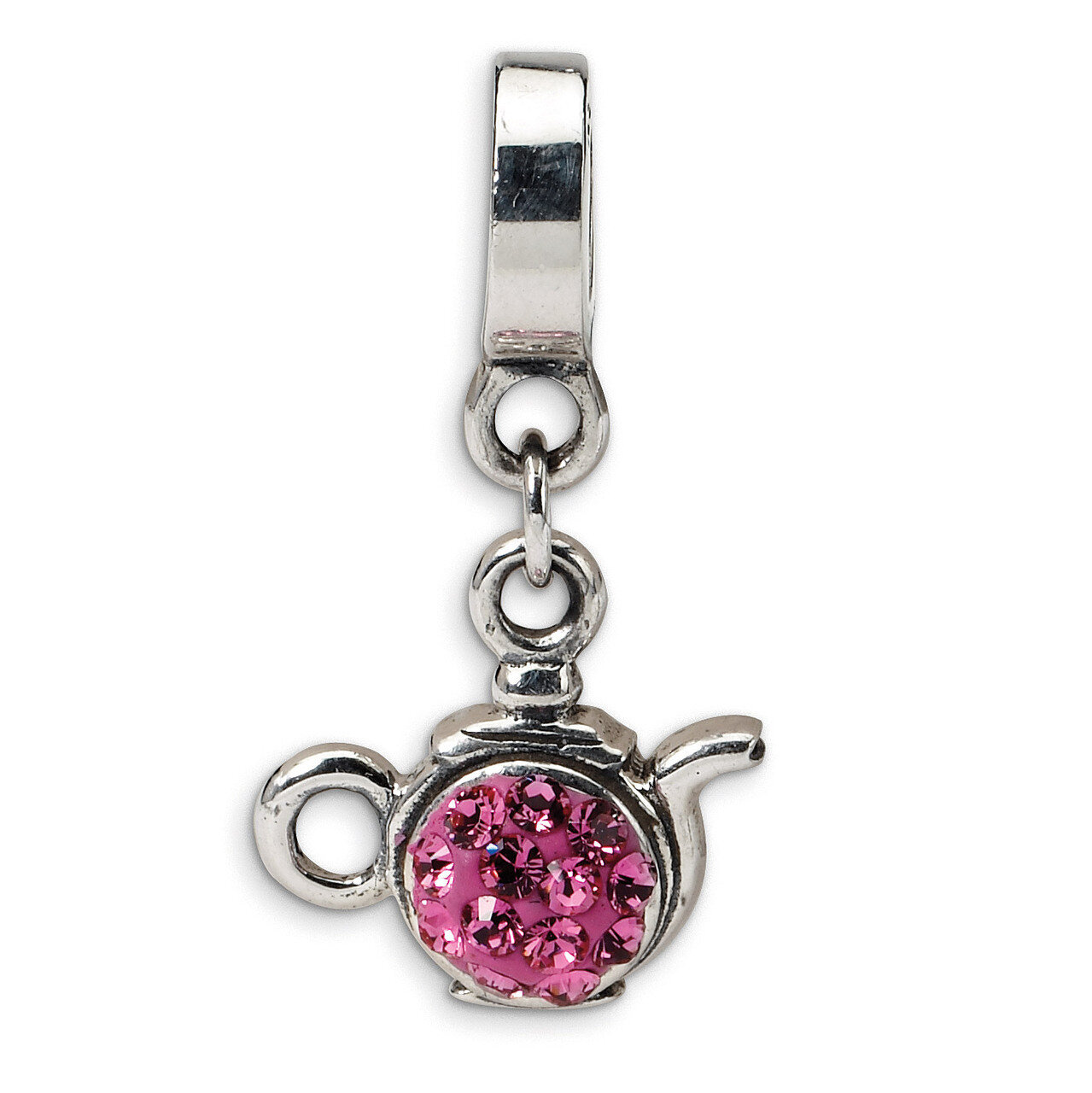 Pink Swarovski Elements Teapot Dangle Bead - Sterling Silver QRS1137