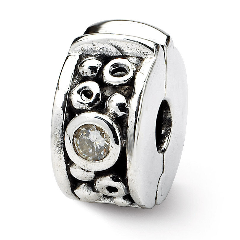 Hinged Synthetic Diamond & Dots Clip Bead - Sterling Silver QRS117