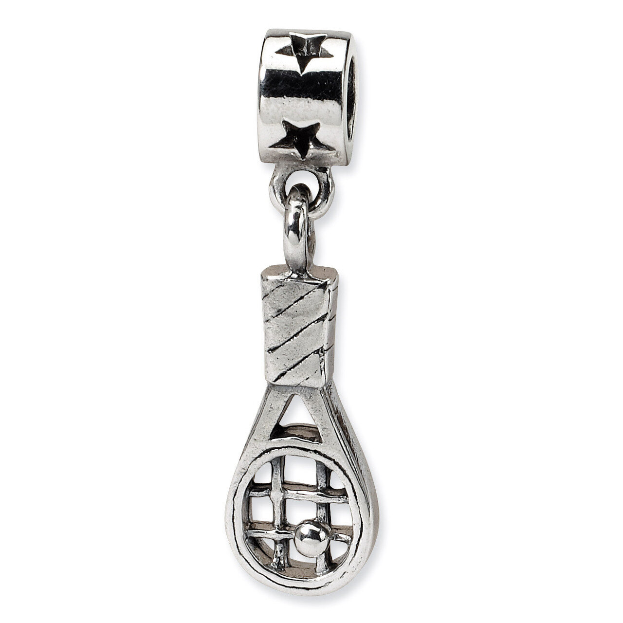 Tennis Racket Dangle Bead - Sterling Silver QRS1243