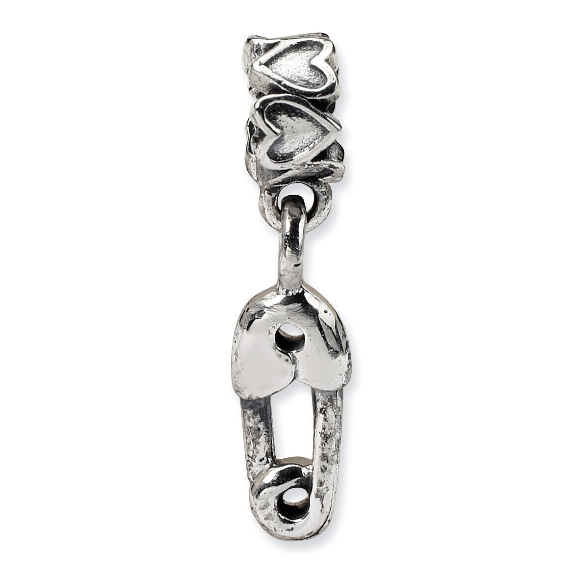 Safety Pin Dangle Bead - Sterling Silver QRS1244