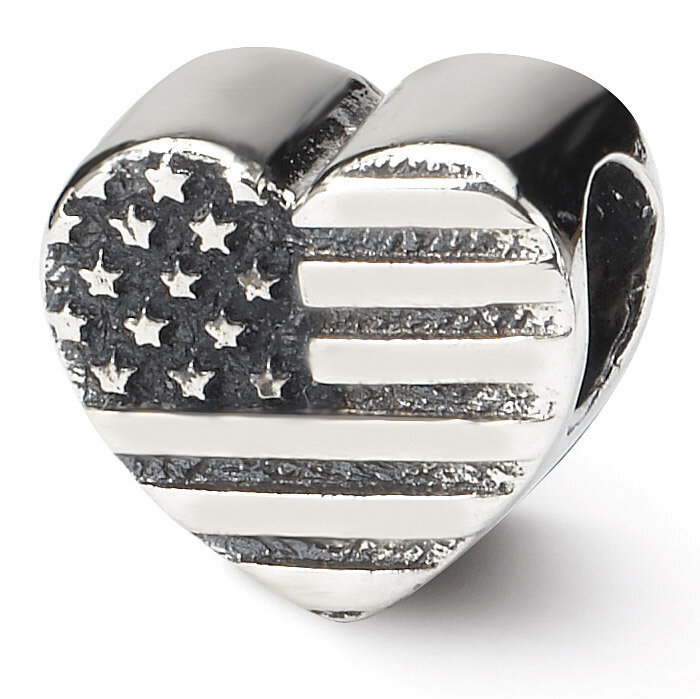 Heart Flag Bead - Sterling Silver QRS1290