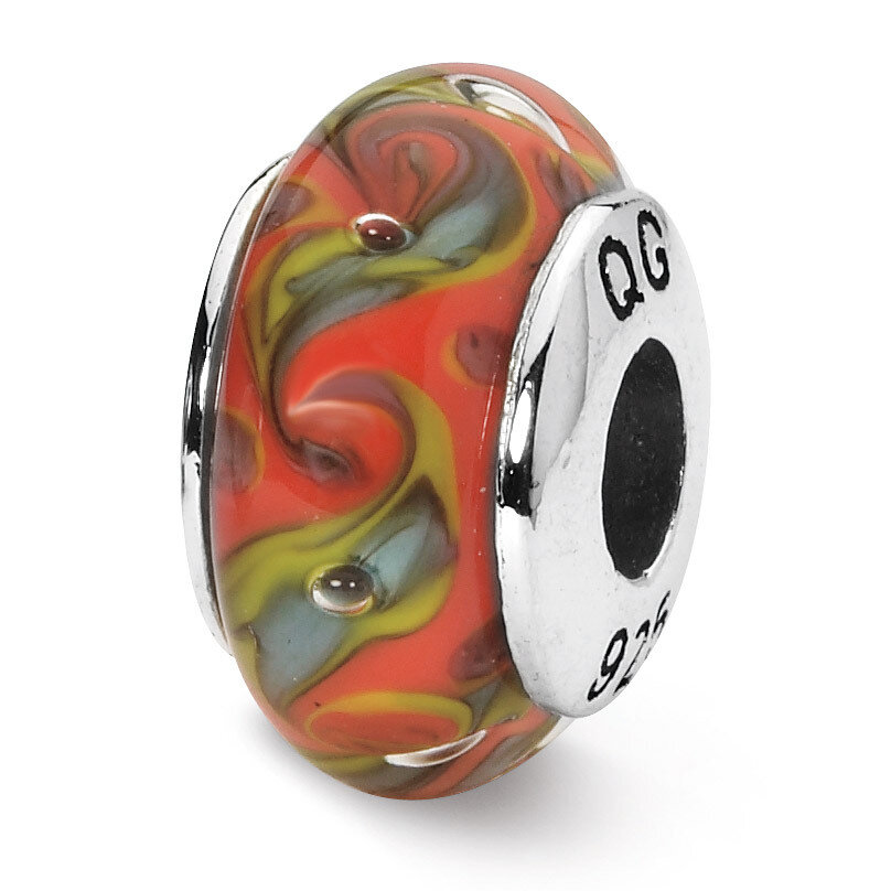 Red Teal Swirl Hand-blown Glass Bead - Sterling Silver QRS1350, MPN: QRS1350, 883957303109