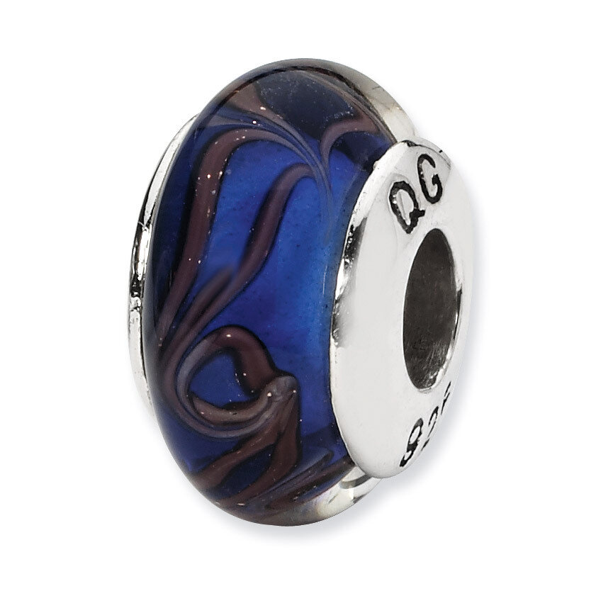 Blue Brown Swirl Hand-blown Glass Bead - Sterling Silver QRS1367