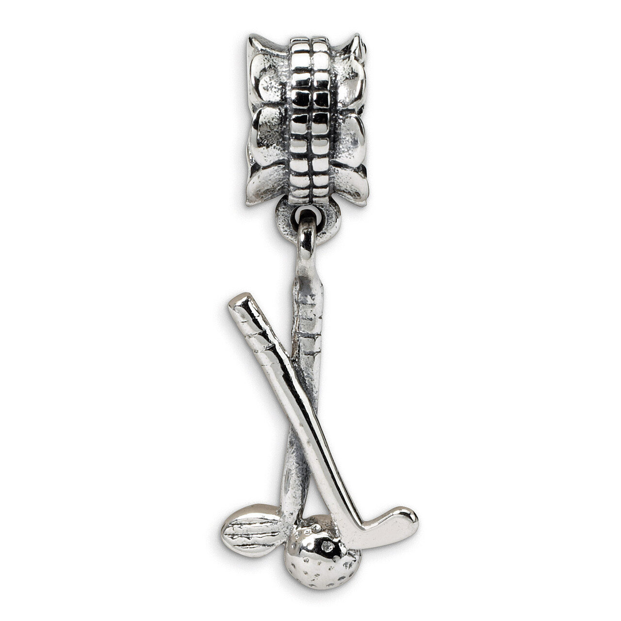 Golf Clubs and Ball Dangle Bead - Sterling Silver QRS1378