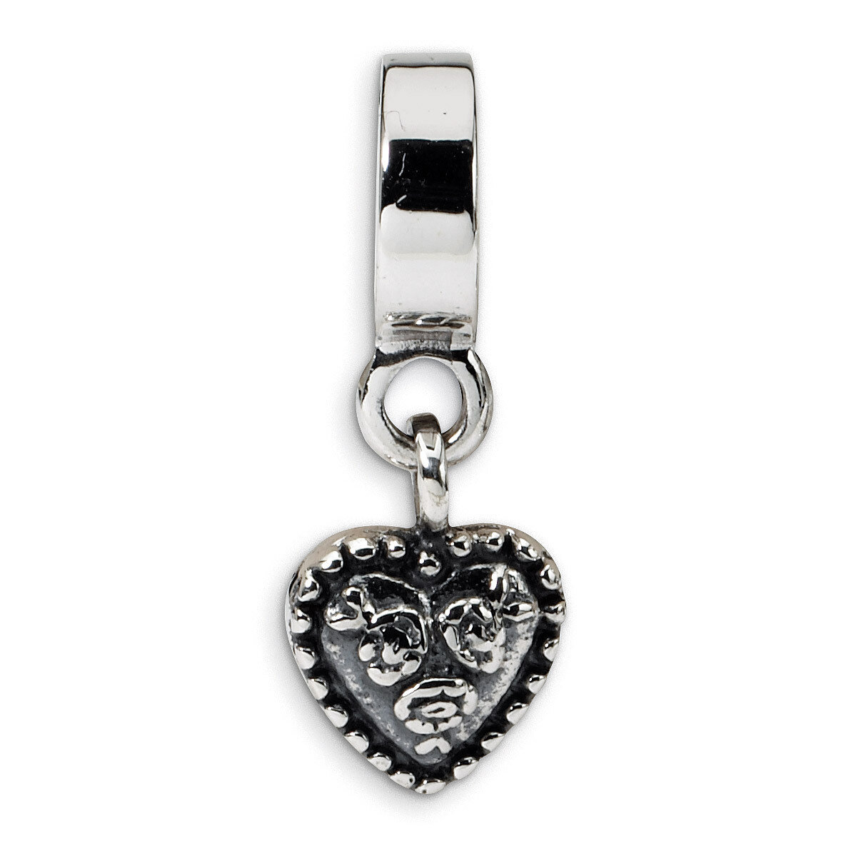 Heart Dangle Bead - Sterling Silver QRS1381
