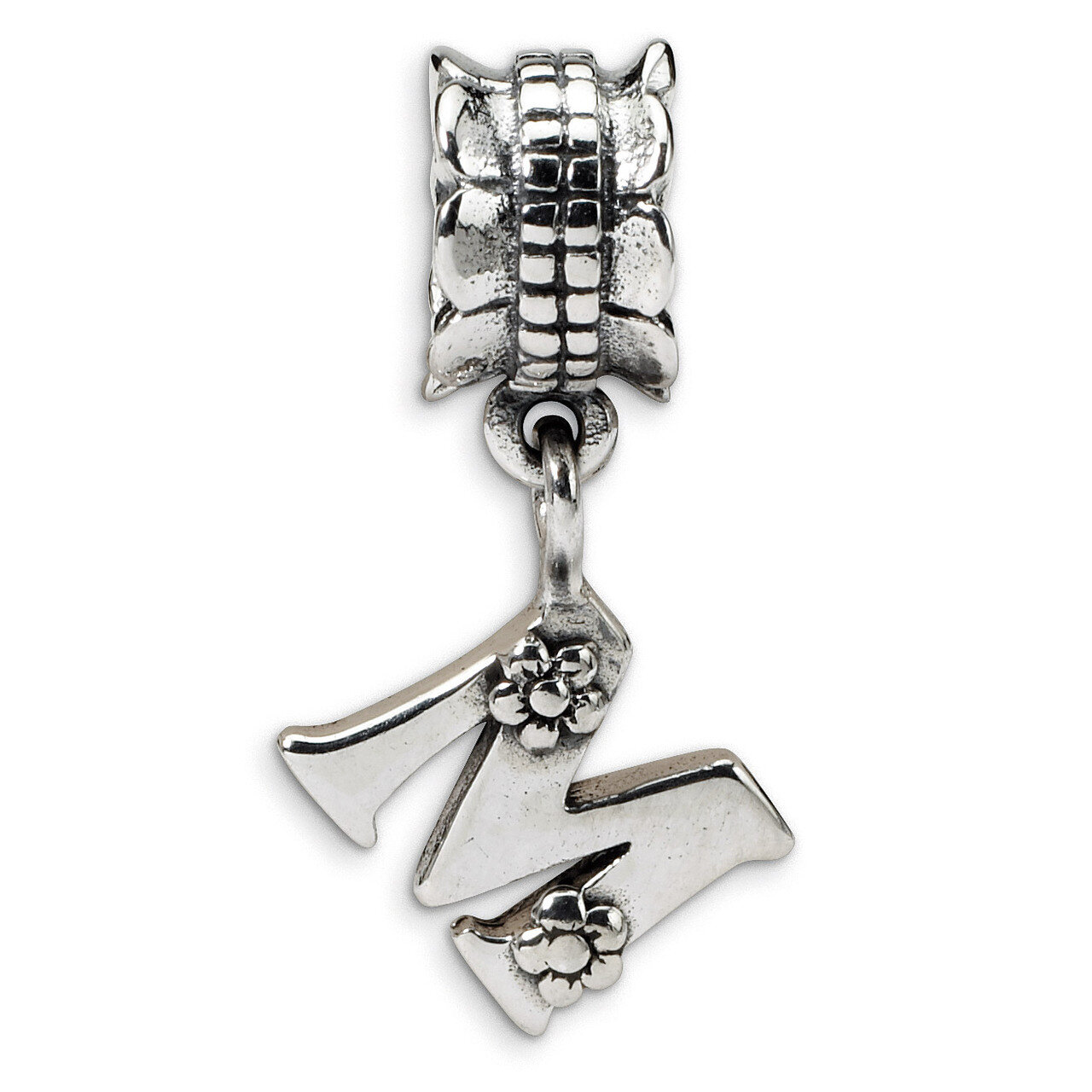 Letter M Dangle Bead - Sterling Silver QRS1400M