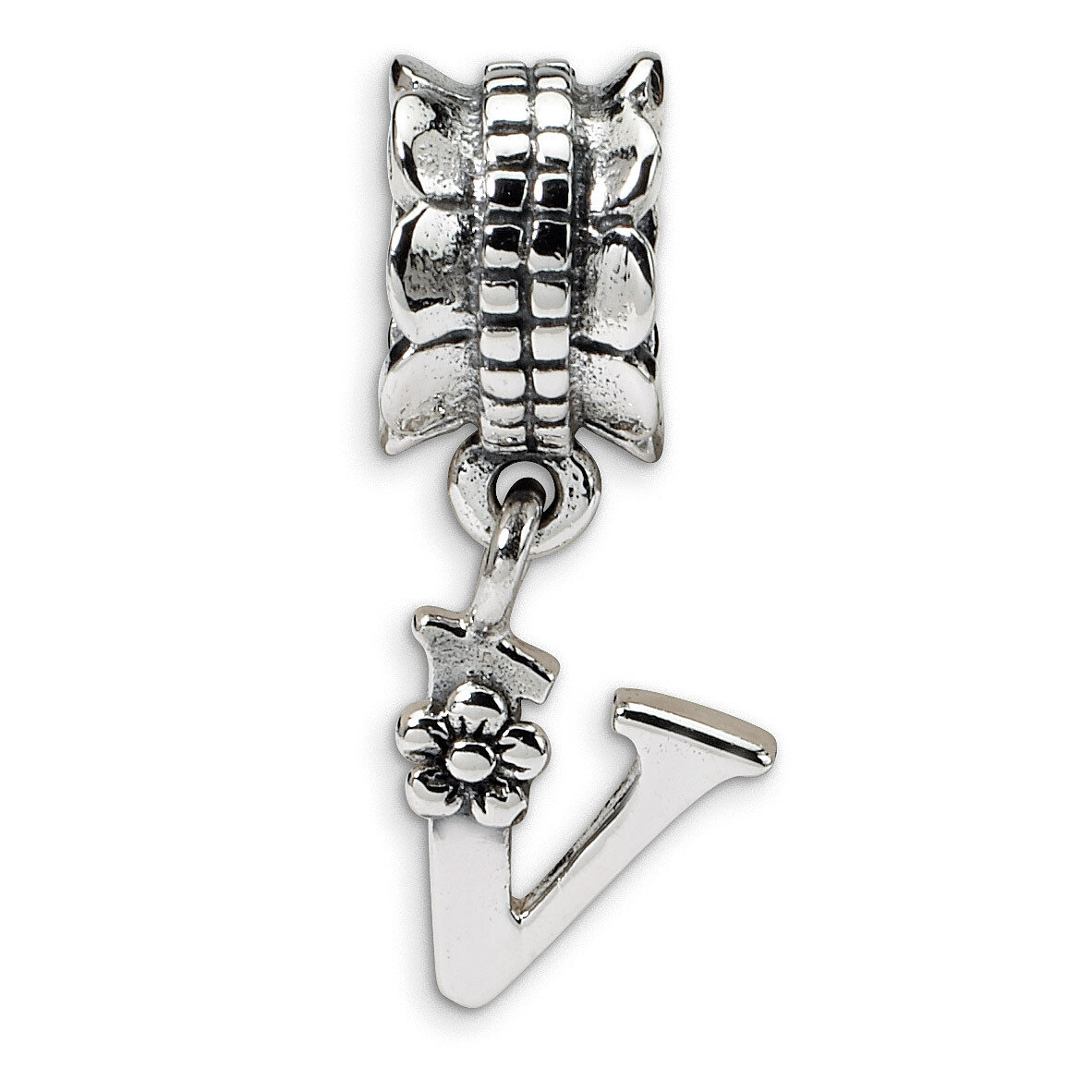 Letter V Dangle Bead - Sterling Silver QRS1400V, MPN: QRS1400V, 883957304359