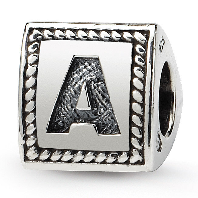 Letter A Triangle Block Bead - Sterling Silver QRS1429A