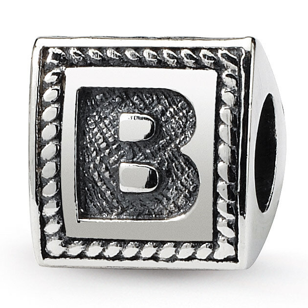 Letter B Triangle Block Bead - Sterling Silver QRS1429B