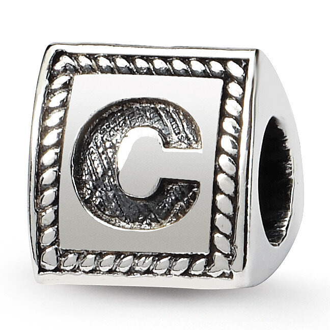Letter C Triangle Block Bead - Sterling Silver QRS1429C