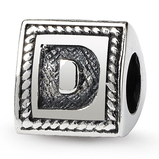 Letter D Triangle Block Bead - Sterling Silver QRS1429D, MPN: QRS1429D, 883957304533
