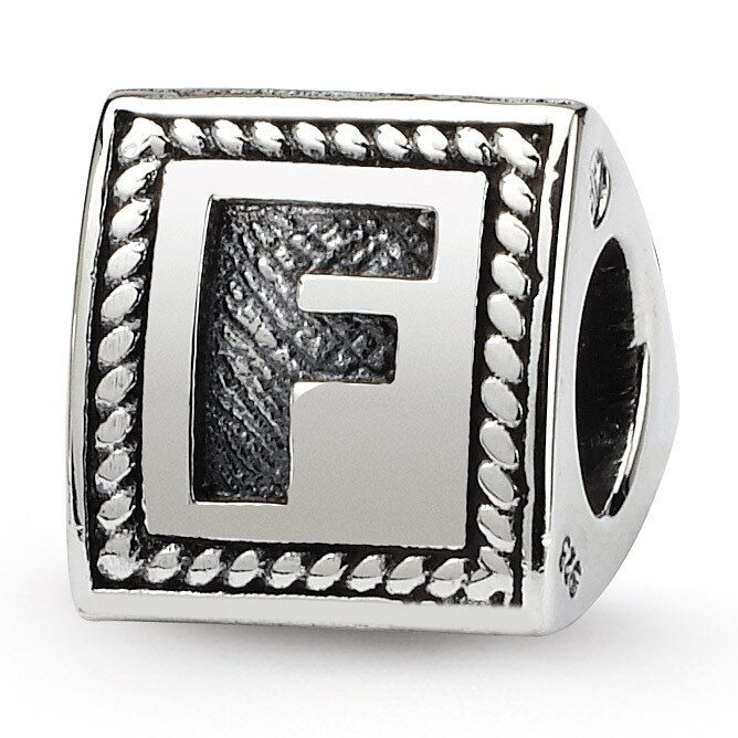 Letter F Triangle Block Bead - Sterling Silver QRS1429F, MPN: QRS1429F, 883957304557