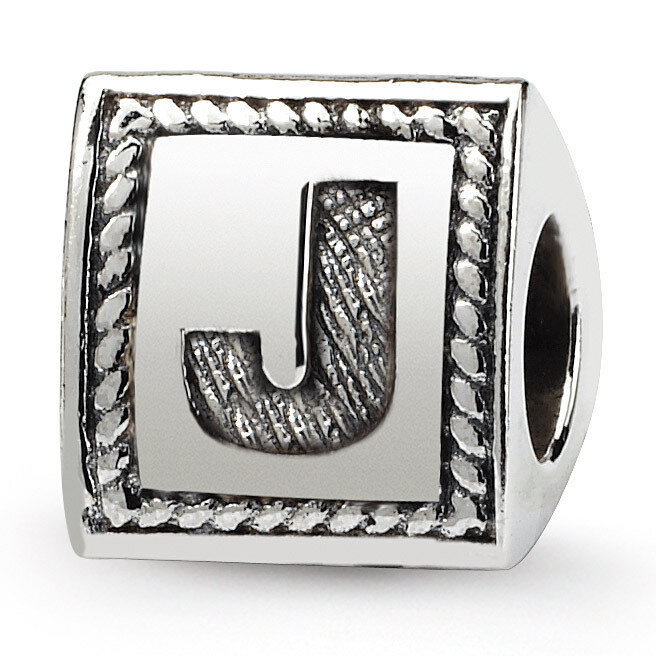 Letter J Triangle Block Bead - Sterling Silver QRS1429J