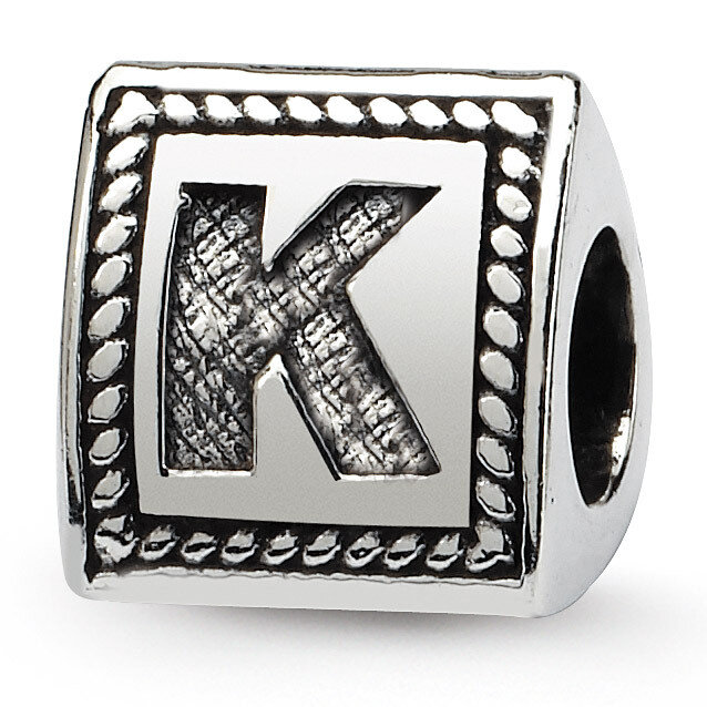 Letter K Triangle Block Bead - Sterling Silver QRS1429K, MPN: QRS1429K, 883957304601