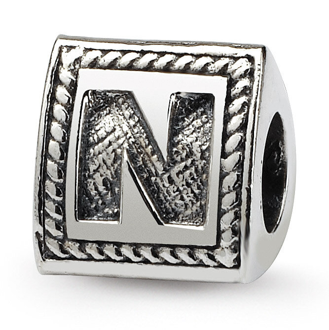 Letter N Triangle Block Bead - Sterling Silver QRS1429N, MPN: QRS1429N, 883957304632